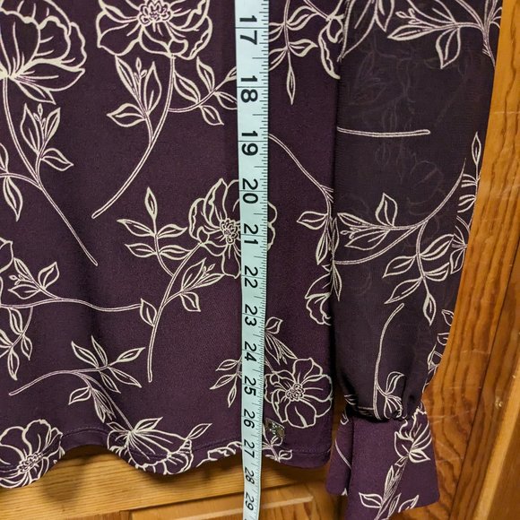 Calvin Klein Burgundy/Plum Floral V-neck Blouse - Picture 7 of 8